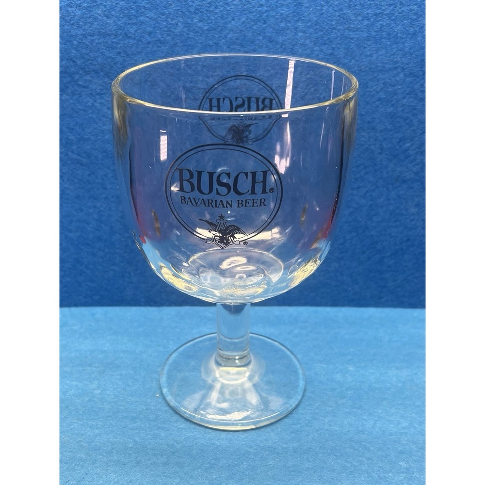 Vintage Busch Bavarian Beer Thumbprint Clear Heavy Pedestal Goblet‎ 6"